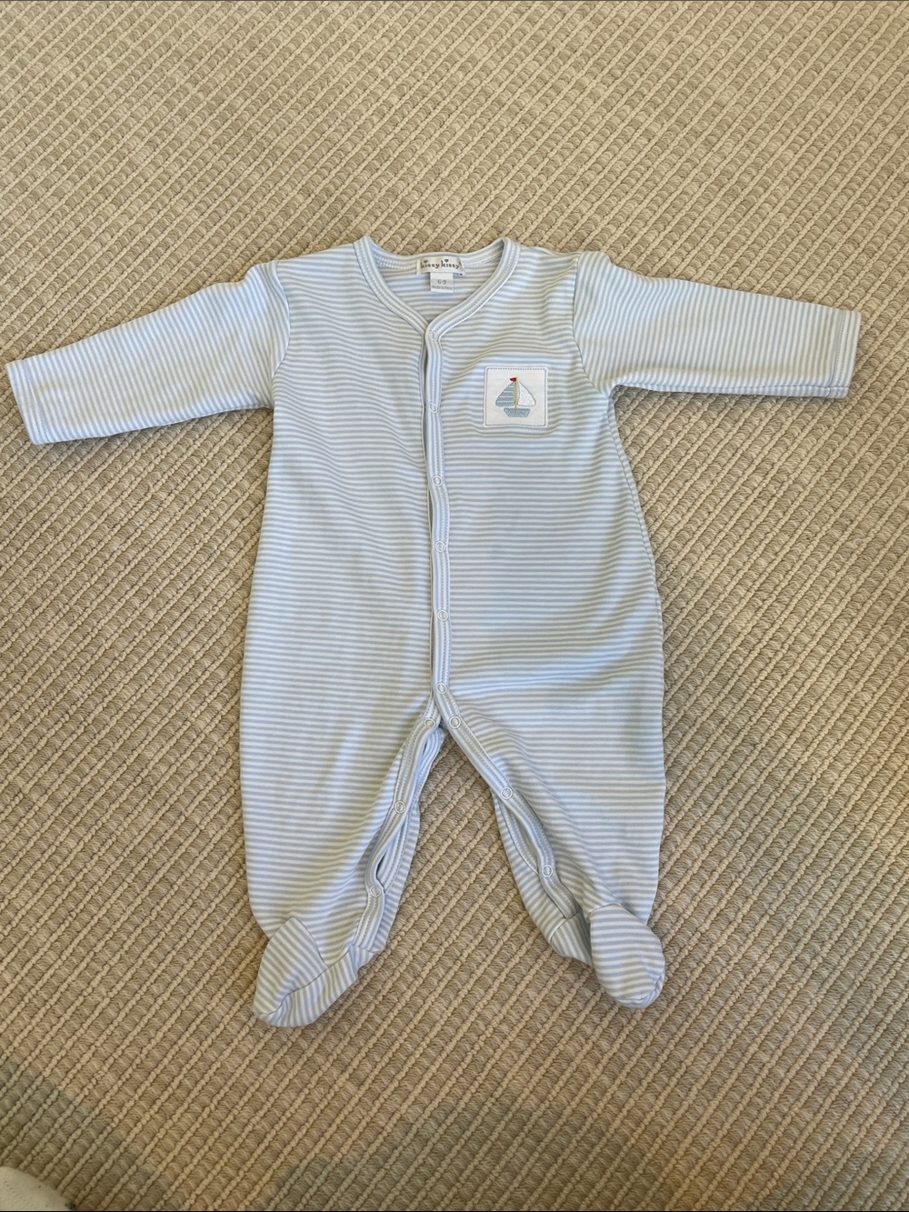 Light Blue Striped Baby One-Piece Footed Sleeper